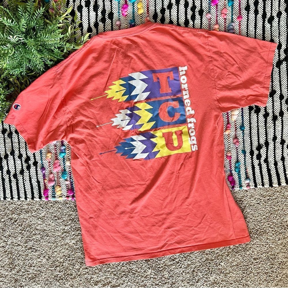 Champion TCU Horned Frogs Coral Colorful Graphic Tee Shirt Sz M